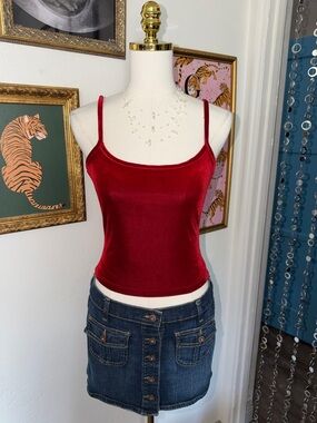 Vintage Y2K Red Velvet Cami Tank Top - Women's